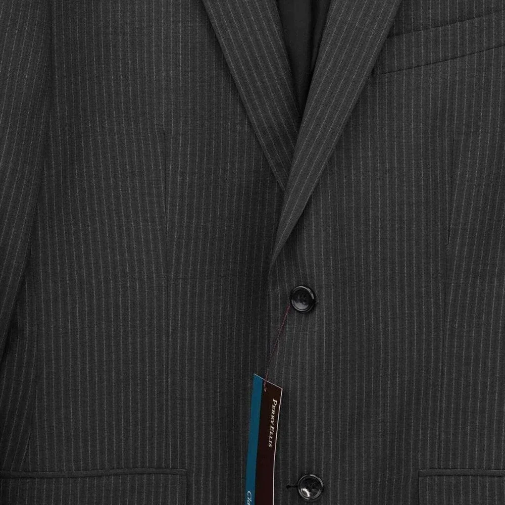Perry Ellis Pinstripe Blazer Classic Fit Charcoal Gray Business Casual 42R